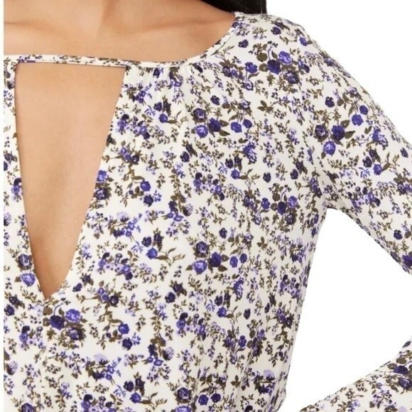 NWT Free People Kaya Floral Cutout Long Sleeve Bodysuit Cream & Purple Size XS - Picture 10 of 16